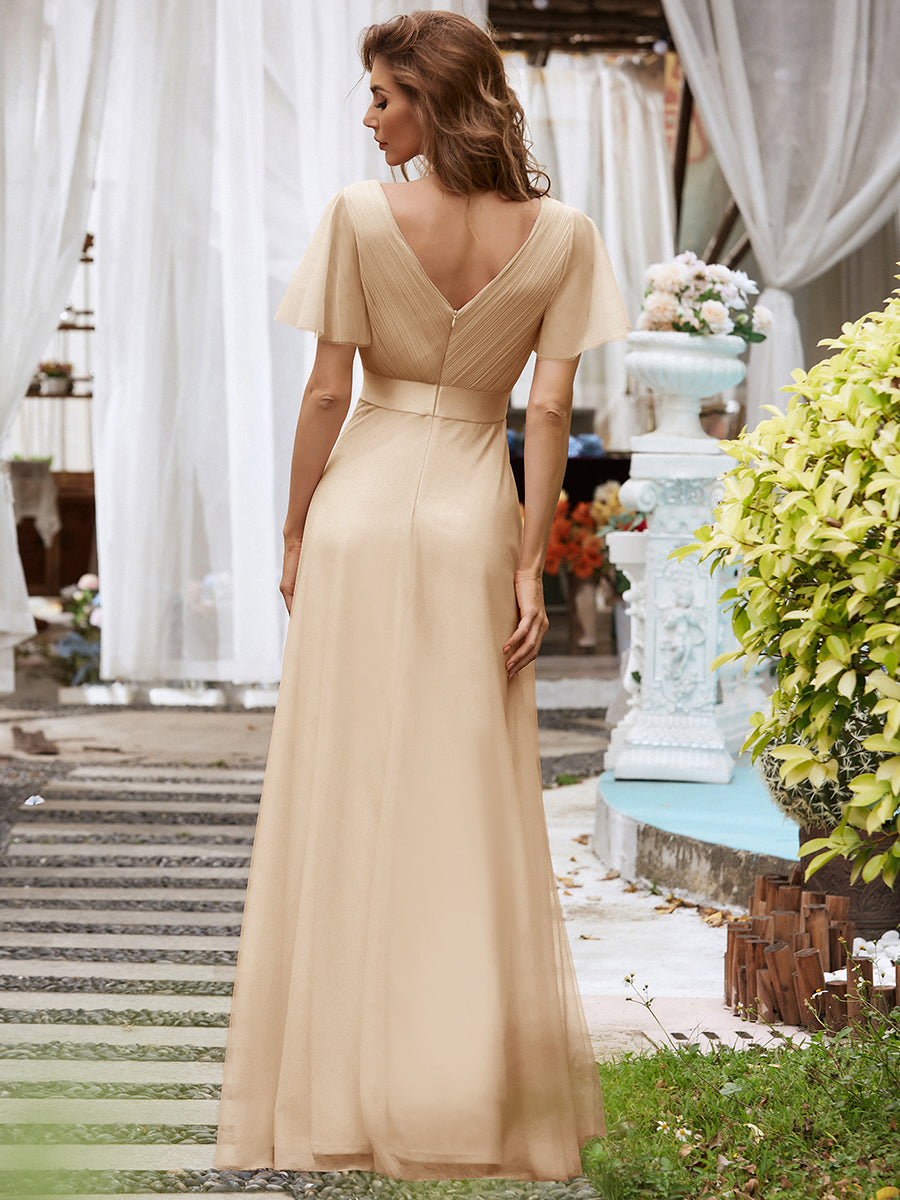 Color=Charcoal | Women's V-Neck A-Line Floor-Length Wholesale Bridesmaid Dresses-Charcoal 24