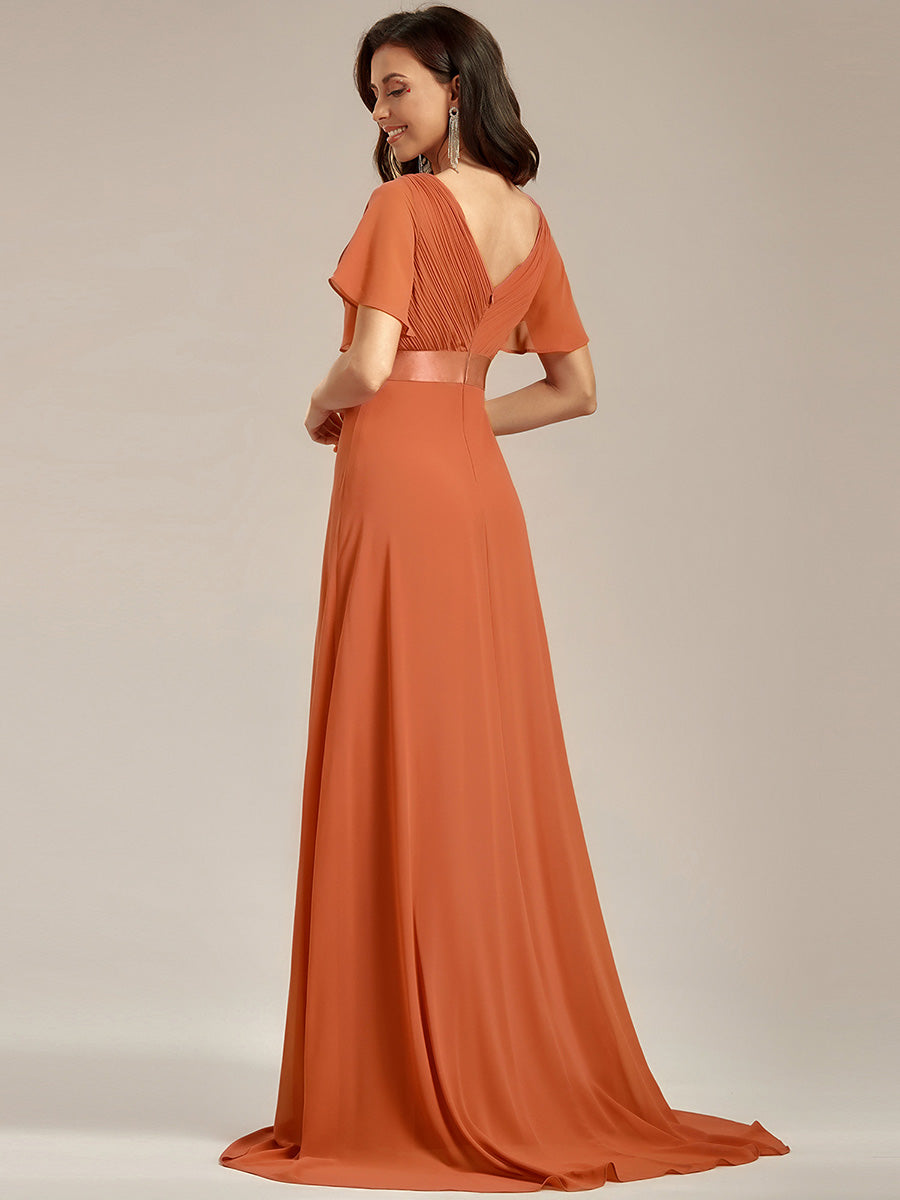 Simple Empire Waist Flowing Sleeves Evening Dress #Brandied Melon