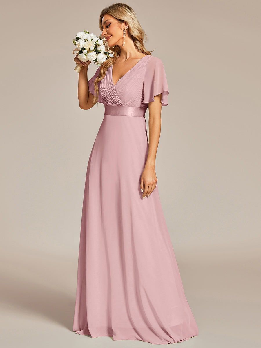 Glamorous Double V-Neck Ruffles Padded Wholesale Chiffon Evening Dresses#Color_Dusty Rose