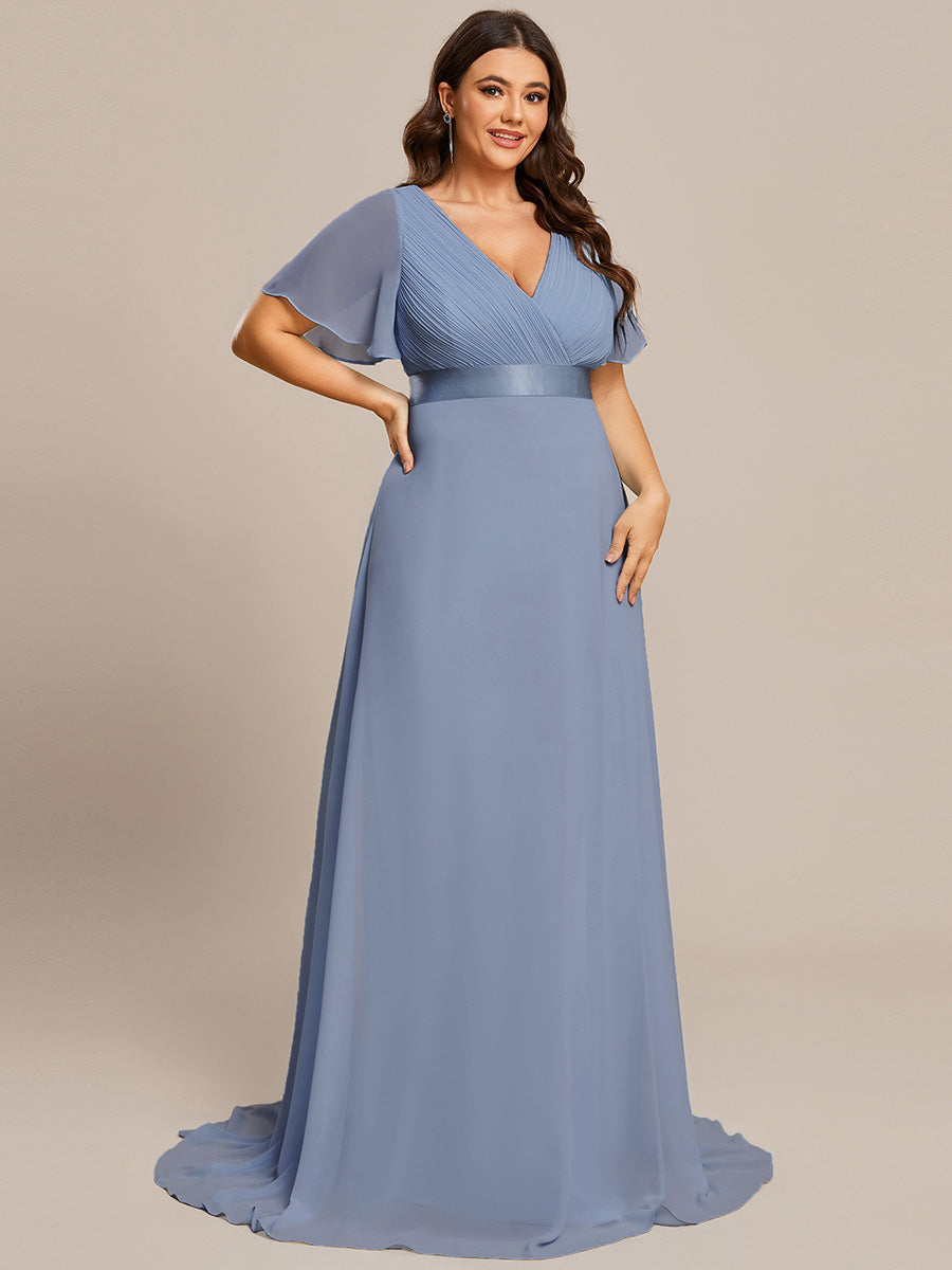 Double V-Neck Ruffles Padded Plus Size Wholesale Evening Dresses #Color_Slate Blue