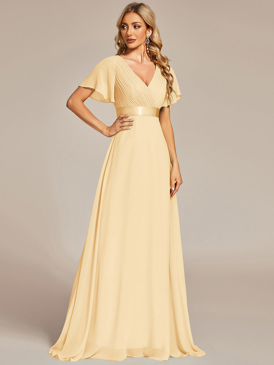 Double V-Neck Ruffles Padded Plus Size Wholesale Evening Dresses #Color_Yellow