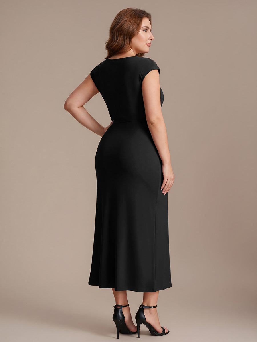 Color=Black | Factory Design High Stretch Bodycon Midi Dress with No Zipper and Sleeveless Design Skirts-Black 7