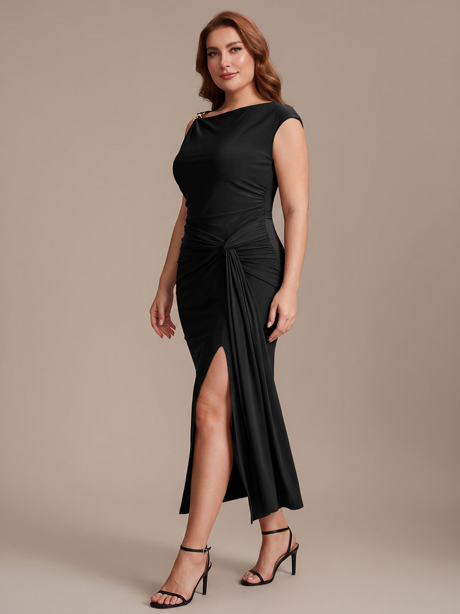 Color=Black | Factory Design High Stretch Bodycon Midi Dress with No Zipper and Sleeveless Design Skirts-Black 9