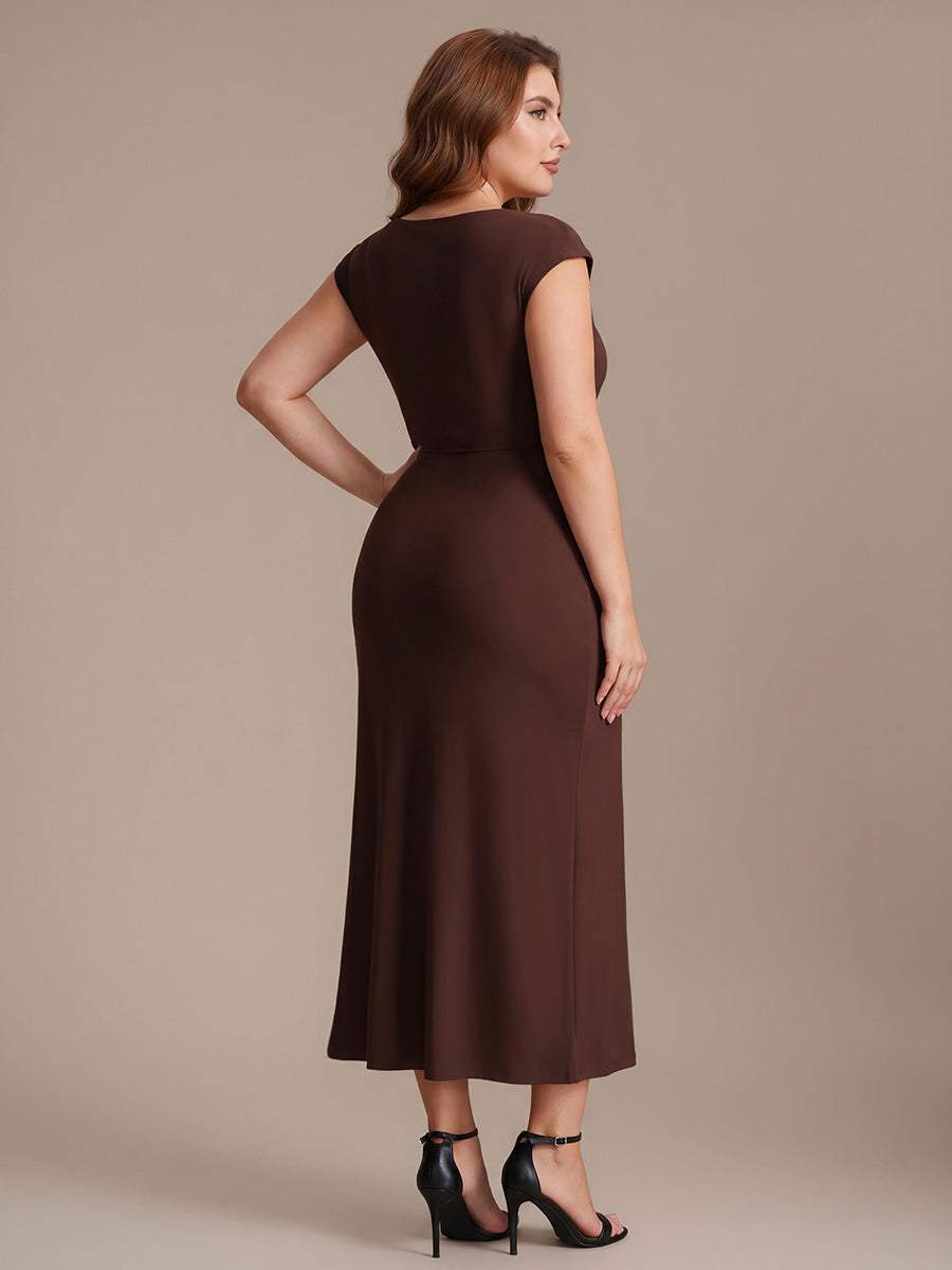 Color=Chocolate Brown | Factory Design High Stretch Bodycon Midi Dress with No Zipper and Sleeveless Design Skirts-Chocolate Brown 17