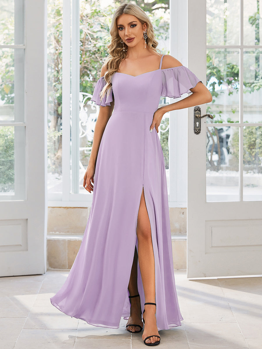 Color=Frosted Lilac | Fast Delivery Short Sleeve Off Shoulder Ruffle A-Line Floor Length Bridesmaid Dresses-Frosted Lilac 1