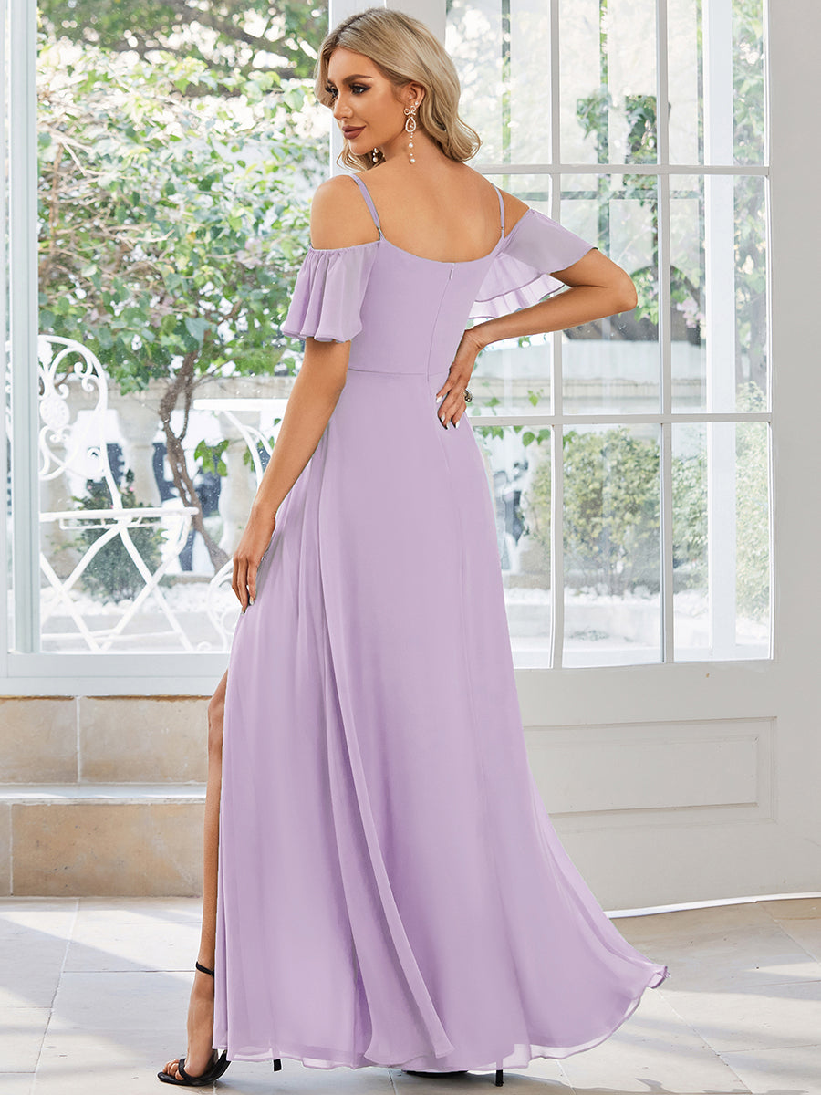Color=Frosted Lilac | Fast Delivery Short Sleeve Off Shoulder Ruffle A-Line Floor Length Bridesmaid Dresses-Frosted Lilac 2