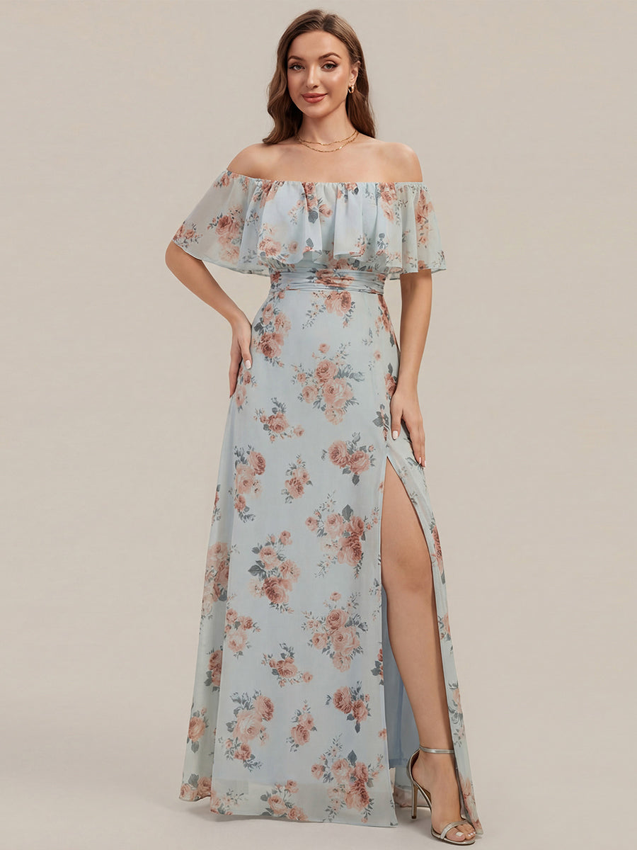 Color=Amber Bloom | Fast Delivery Short Sleeve Off Shoulder Pleated A-Line Floor Length Bridesmaid Dresses-Amber Bloom 1