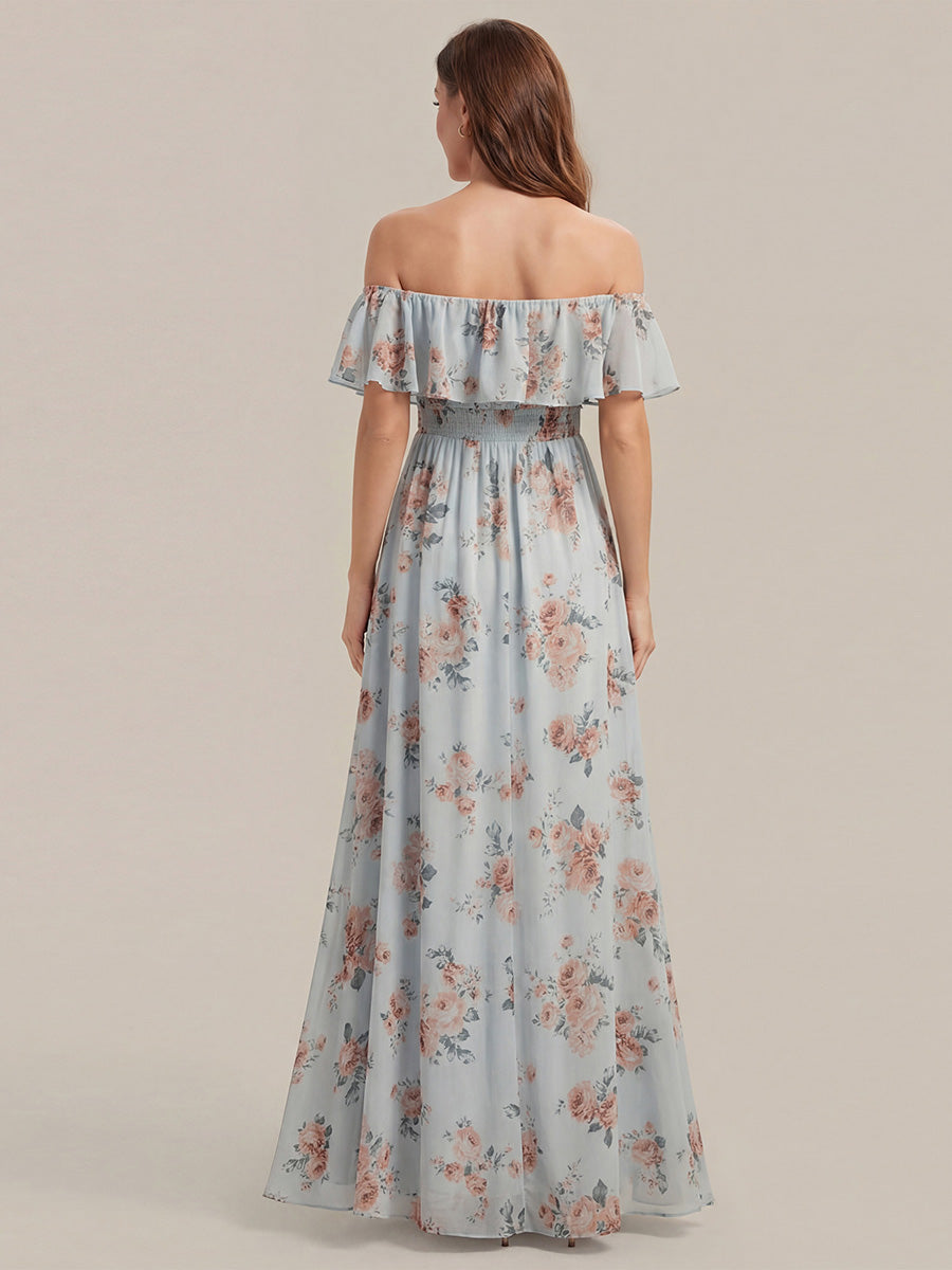 Color=Amber Bloom | Fast Delivery Short Sleeve Off Shoulder Pleated A-Line Floor Length Bridesmaid Dresses-Amber Bloom 2