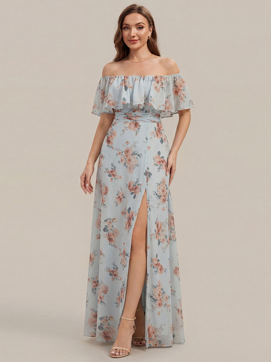 Color=Amber Bloom | Fast Delivery Short Sleeve Off Shoulder Pleated A-Line Floor Length Bridesmaid Dresses-Amber Bloom 4