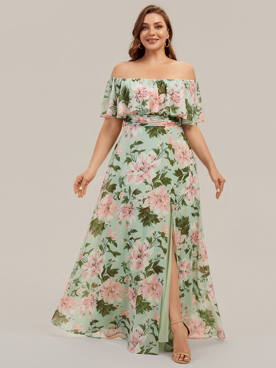 Color=Light Green Floral | Fast Delivery Short Sleeve Off Shoulder Pleated A-Line Floor Length Bridesmaid Dresses-Light Green Floral 16