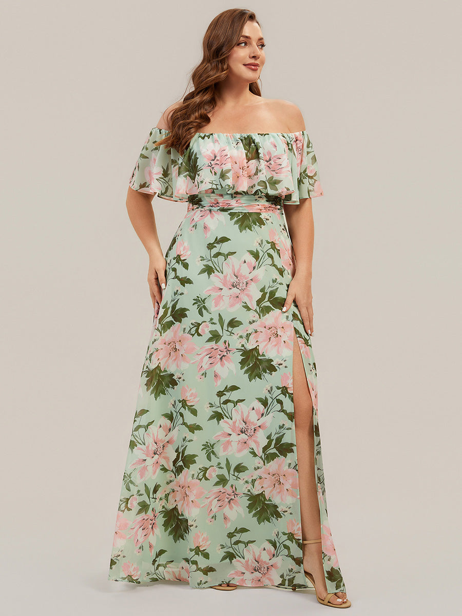 Color=Light Green Floral | Fast Delivery Short Sleeve Off Shoulder Pleated A-Line Floor Length Bridesmaid Dresses-Light Green Floral 19