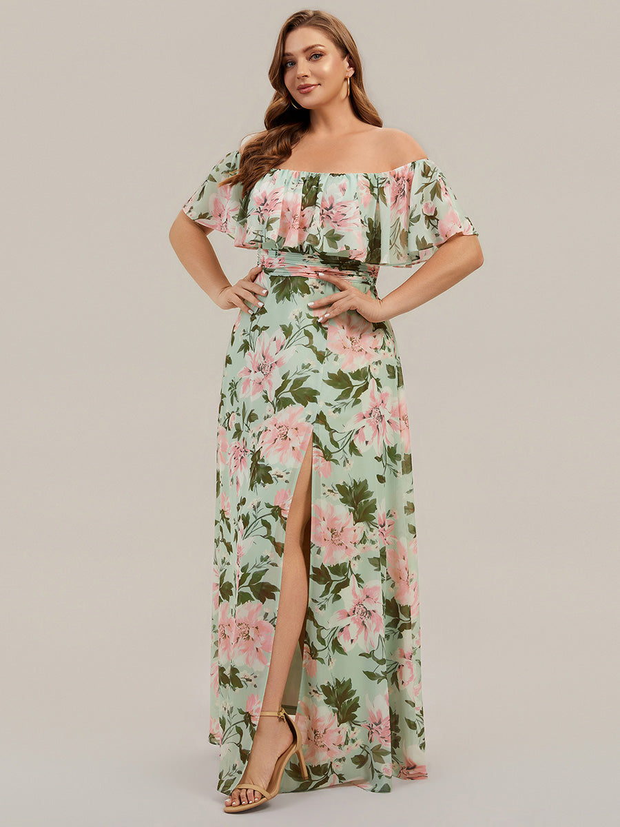 Color=Light Green Floral | Fast Delivery Short Sleeve Off Shoulder Pleated A-Line Floor Length Bridesmaid Dresses-Light Green Floral 20