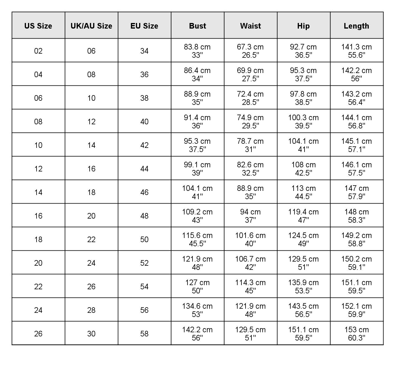 size chart
