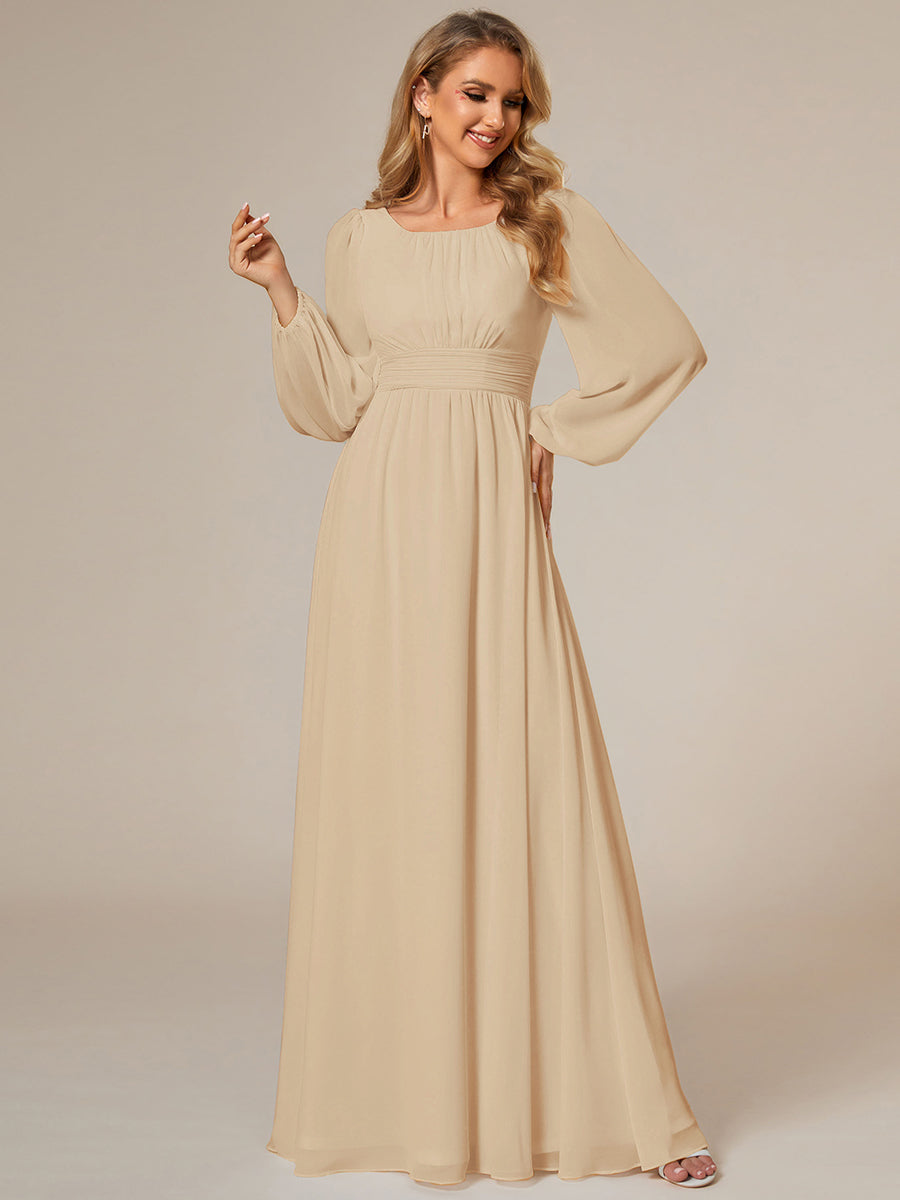 Round Neck Wholesale Bridesmaid Dresses with Long Lantern Sleeves