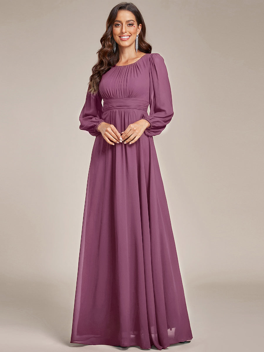 Color=DS | Round Neck Wholesale Bridesmaid Dresses with Long Lantern Sleeves