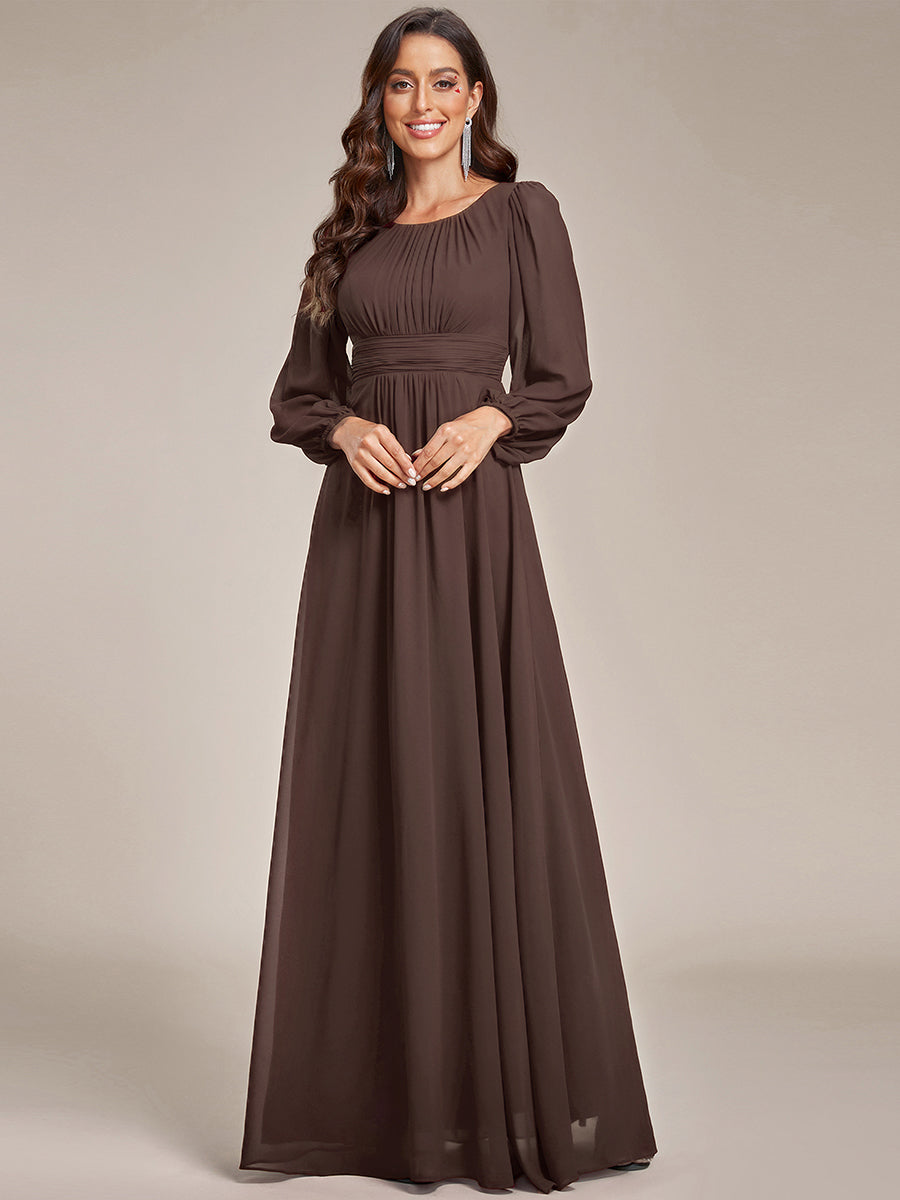 Color=Espresso | Wholesale Long Sleeve Pleated Ruched A-Line Floor Length Bridesmaid Dresses-Espresso 21