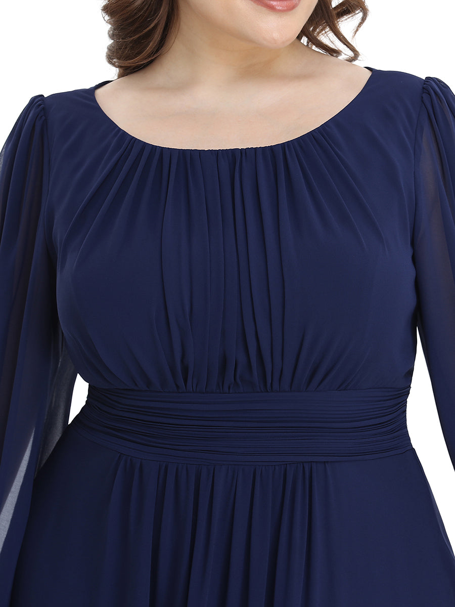 Color=Navy Blue | Round Neck Wholesale Bridesmaid Dresses with Long Lantern Sleeves-Navy Blue 5