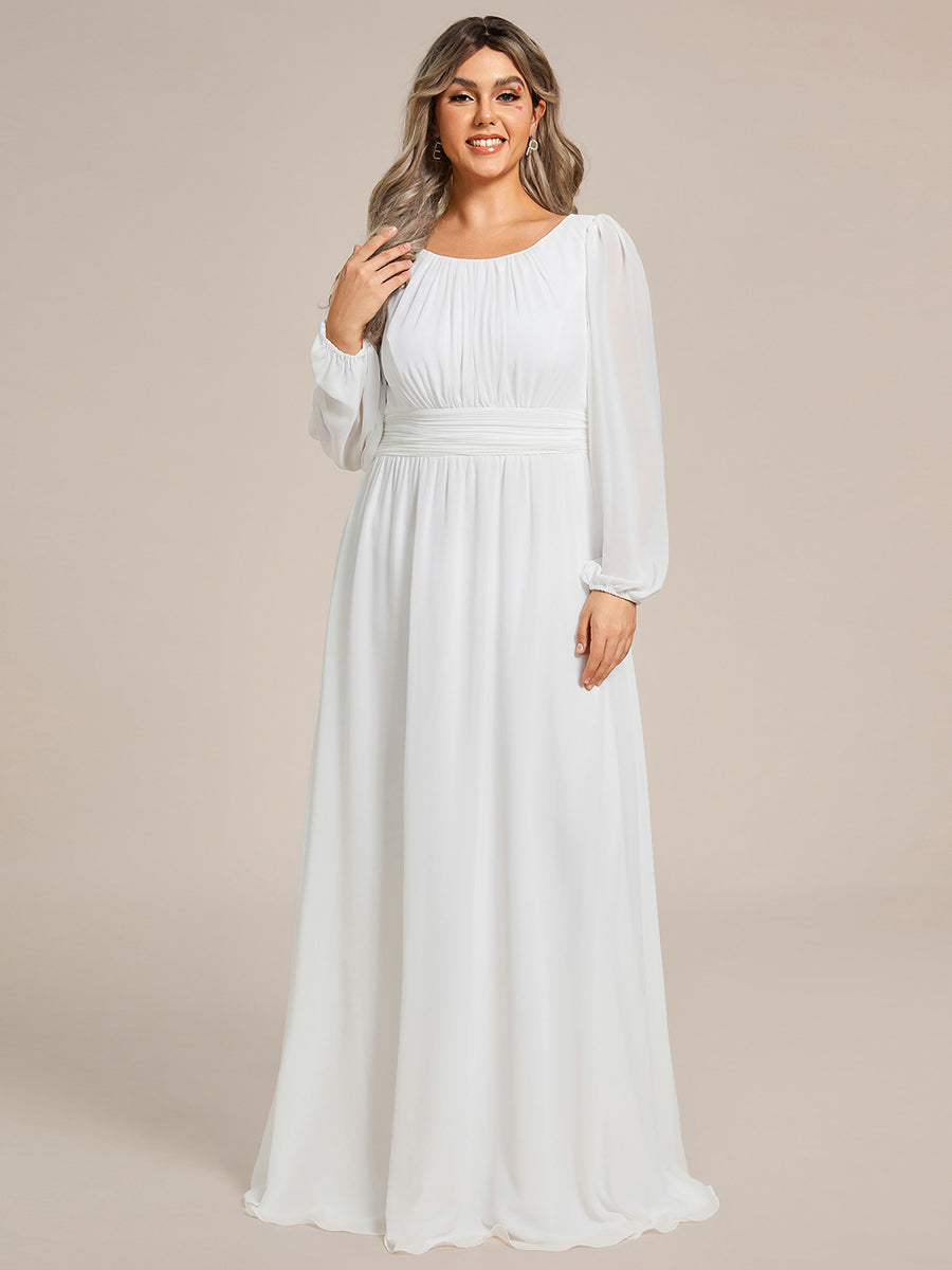 Color=White | Round Neck Wholesale Bridesmaid Dresses with Long Lantern Sleeves-White 1