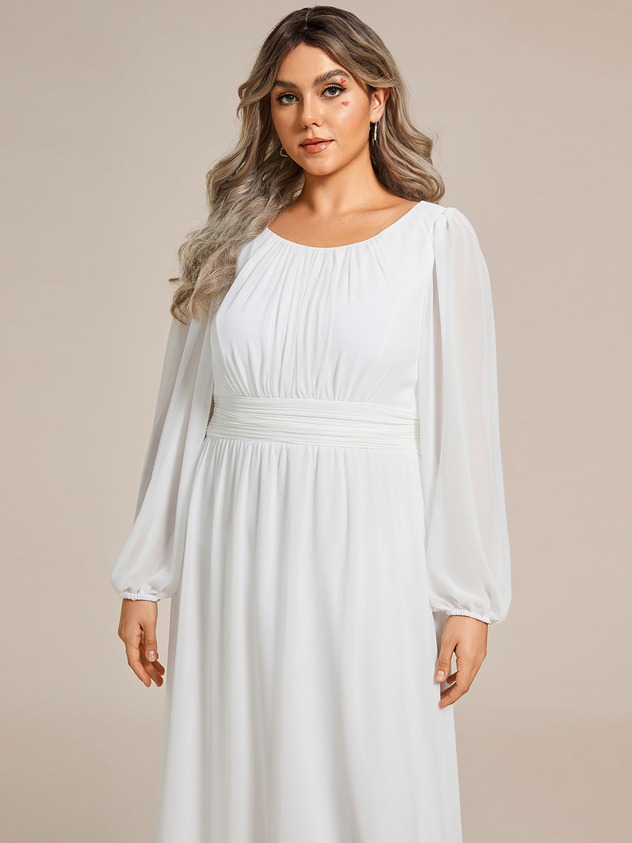 Color=White | Round Neck Wholesale Bridesmaid Dresses with Long Lantern Sleeves-White 5