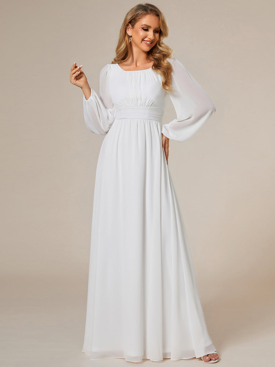 Color=White | Round Neck Wholesale Bridesmaid Dresses with Long Lantern Sleeves-White 1