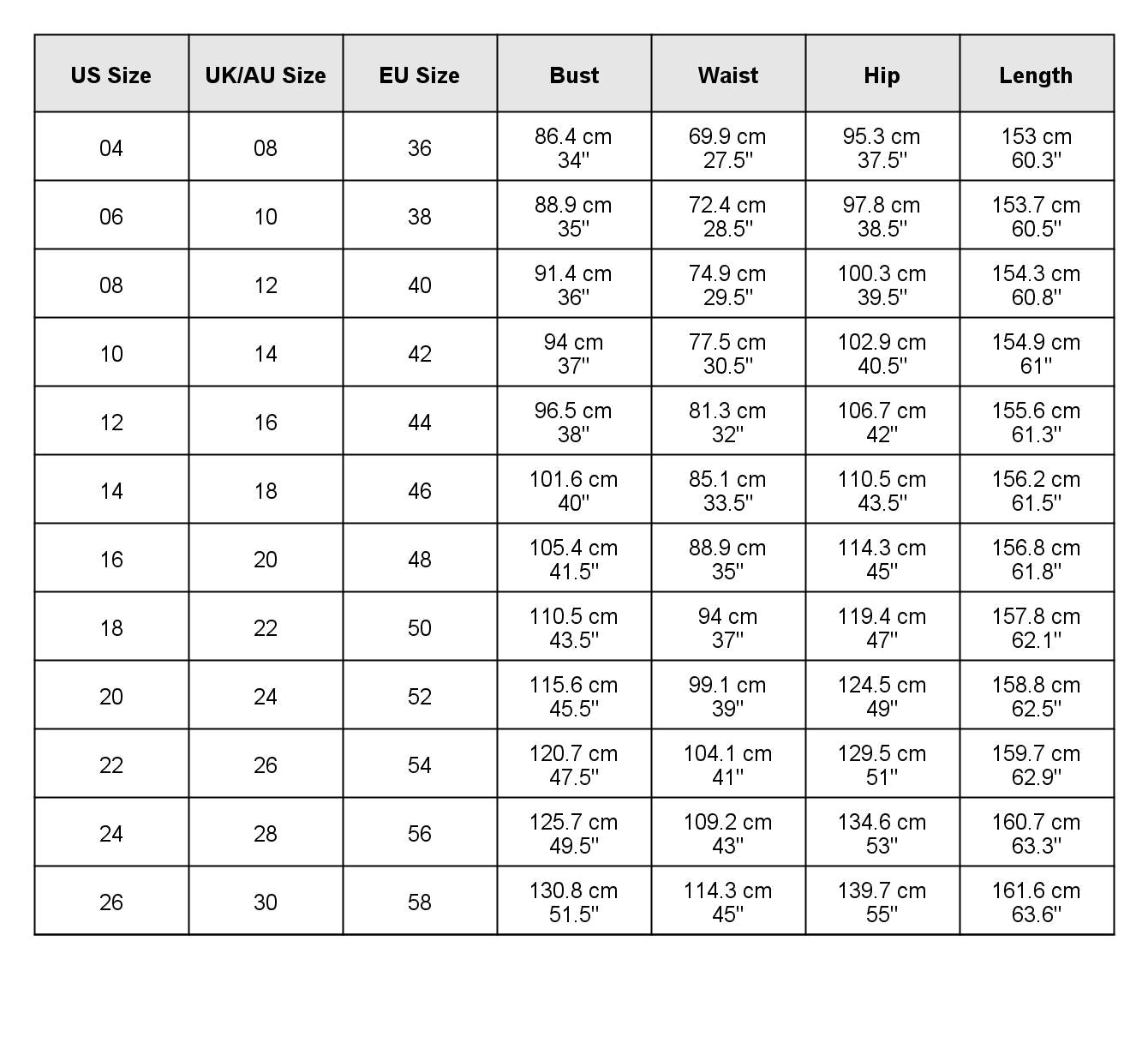 size chart
