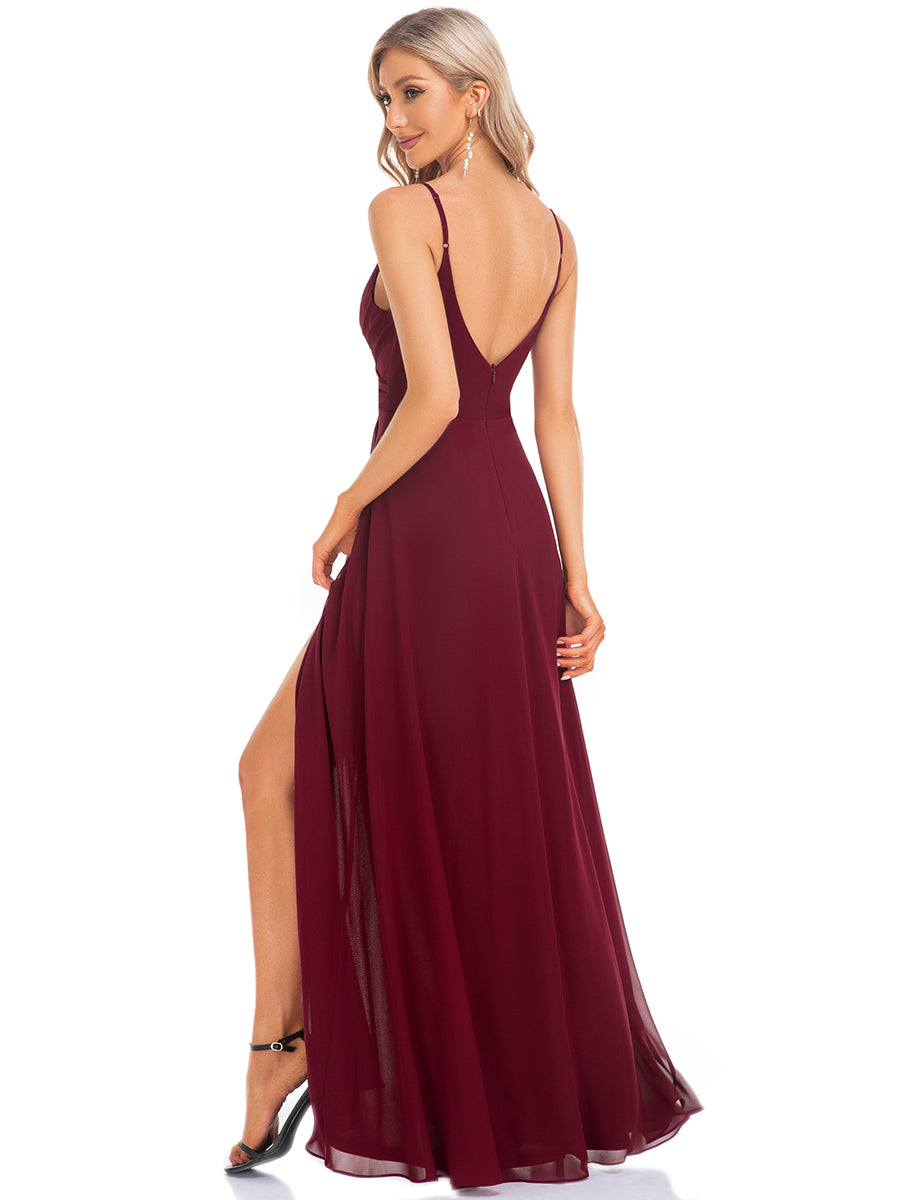 Color=Burgundy | Elegant Spaghetti Straps Wholesale Chiffon Bridesmaid Dresses-Burgundy 22