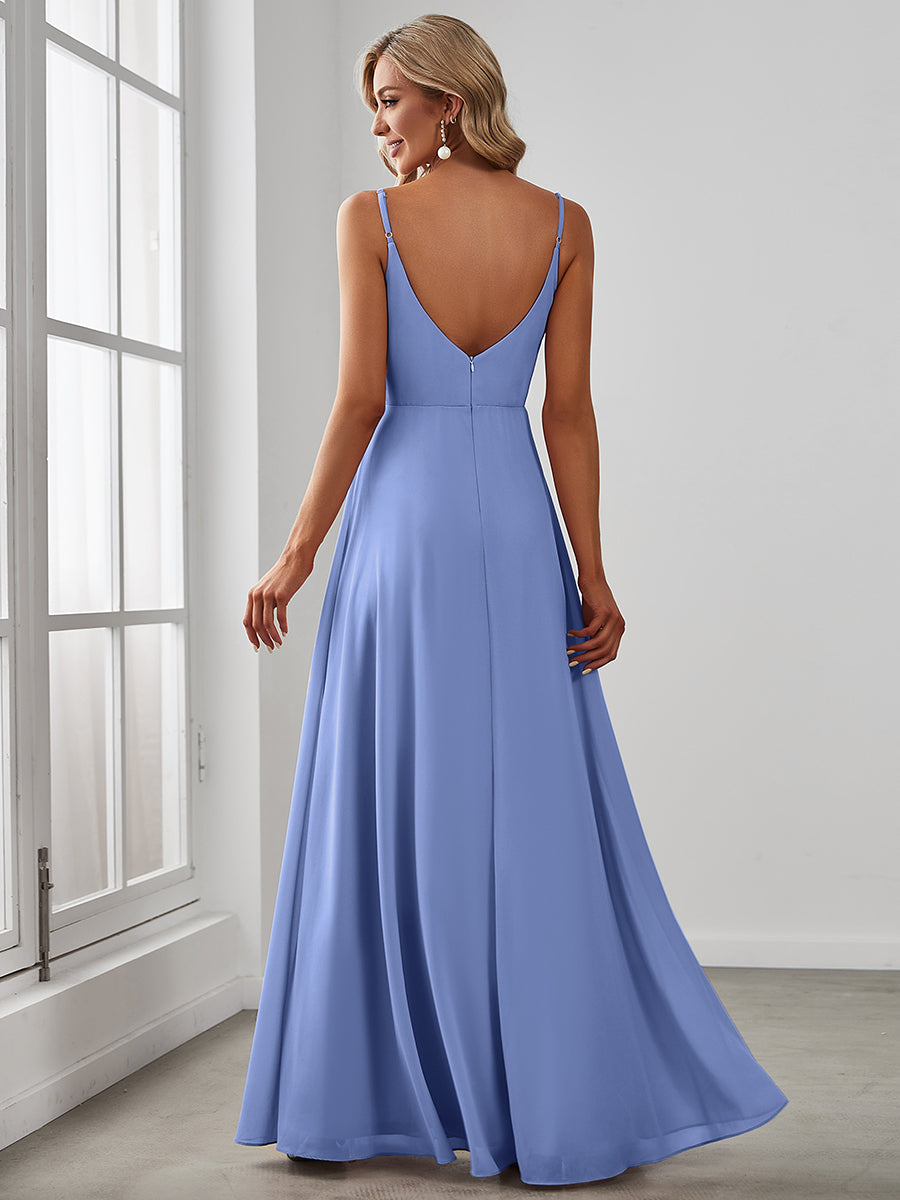 Color=Cornflower Blue | Elegant Spaghetti Straps Wholesale Chiffon Bridesmaid Dresses-Cornflower Blue 86