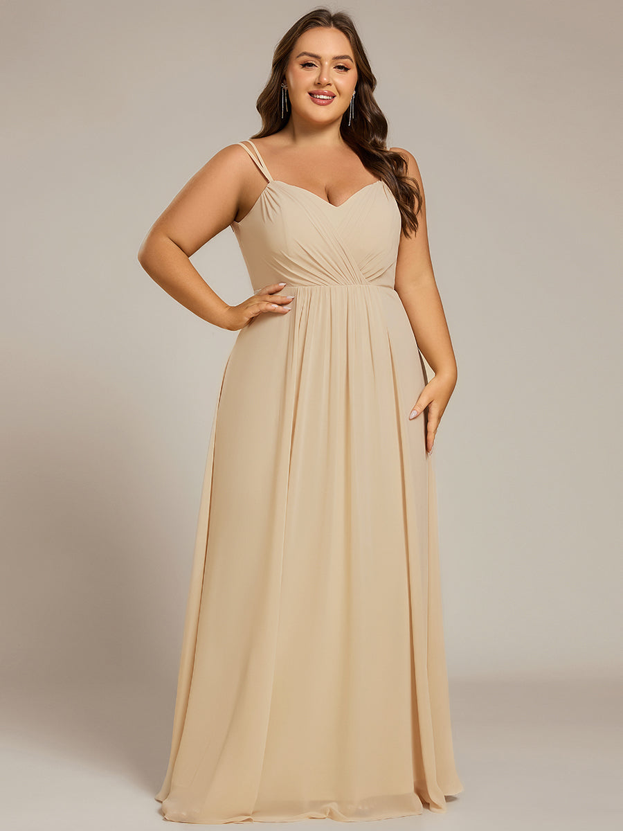 Color=Champagne | One Stop Shop Plus Size Sleeveless V-Neck Appliques A-Line Floor Length Bridesmaid Dresses-Champagne 16