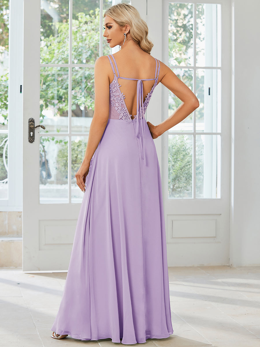 Color=Frosted Lilac | Industrial Use Sleeveless V-Neck Appliques A-Line Floor Length Bridesmaid Dresses-Frosted Lilac 2
