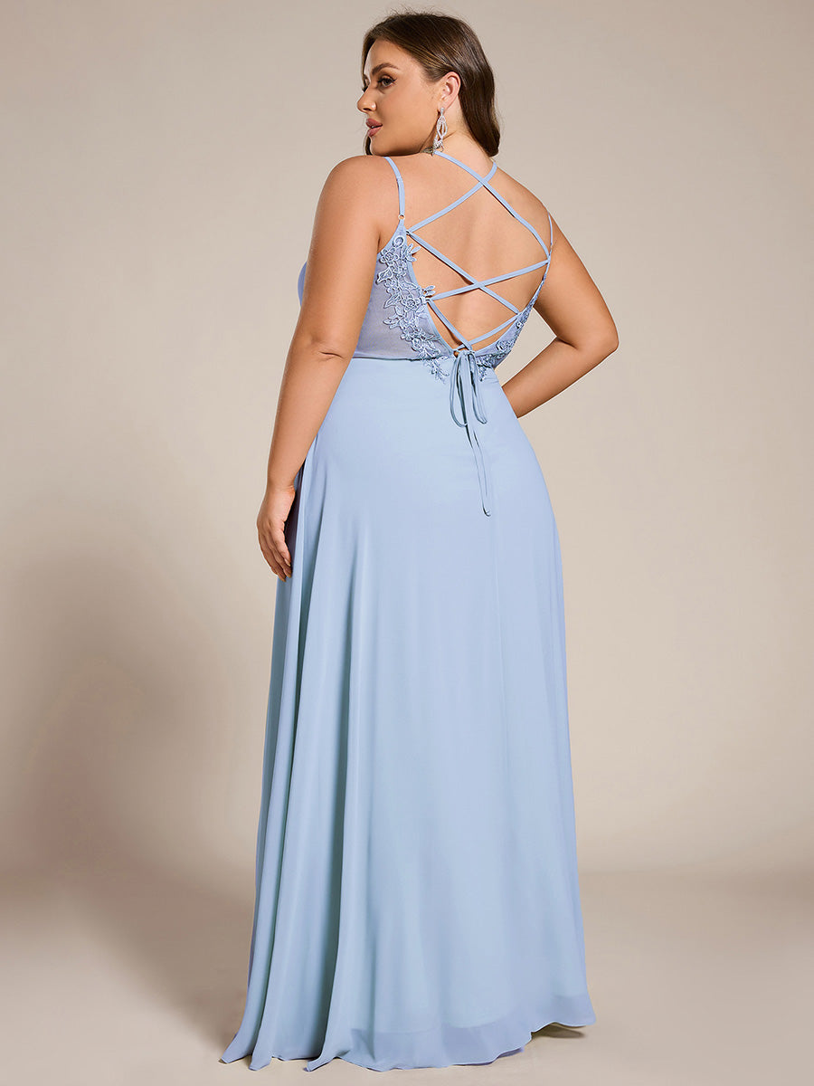 Color=Ice Blue | Volume Discounts Sleeveless V-Neck Appliques A-Line Floor Length Bridesmaid Dresses-Ice Blue 7