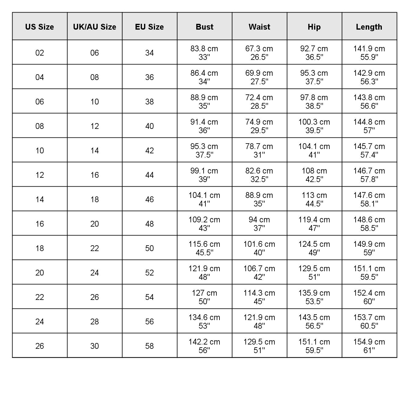 size chart