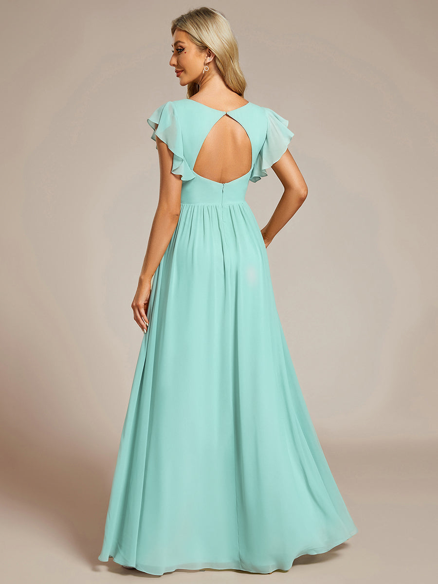 Color=Pastel blue | V Neck Pleated Belted Ruffles Wholesale Bridesmaid Dresses - ES01818 Iterated-Pastel blue 2