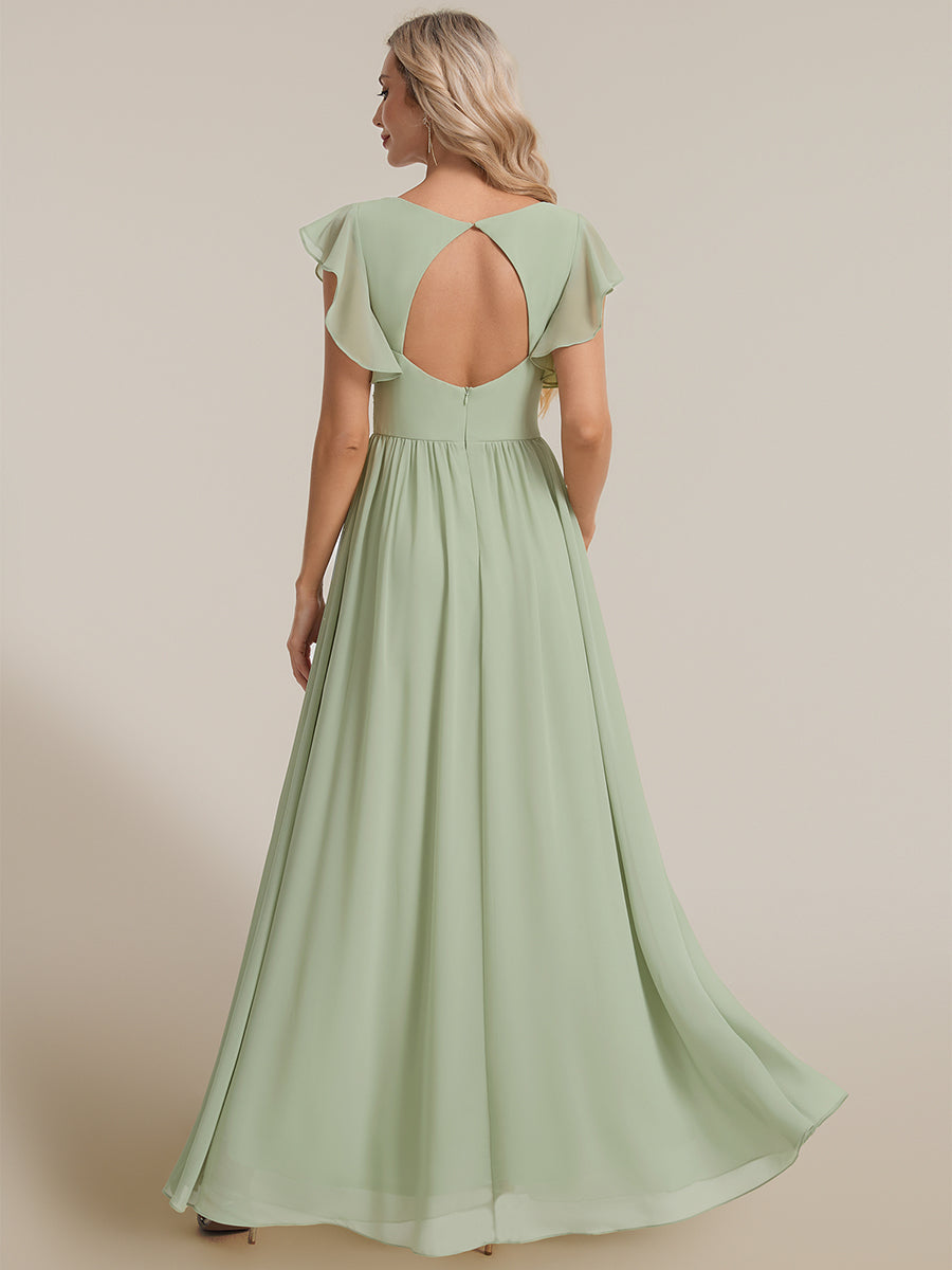 Color=Mint Green | V Neck Pleated Belted Ruffles Wholesale Bridesmaid Dresses - ES01818 Iterated-Mint Green 2
