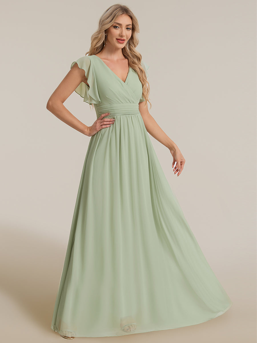 Color=Mint Green | V Neck Pleated Belted Ruffles Wholesale Bridesmaid Dresses - ES01818 Iterated-Mint Green 4