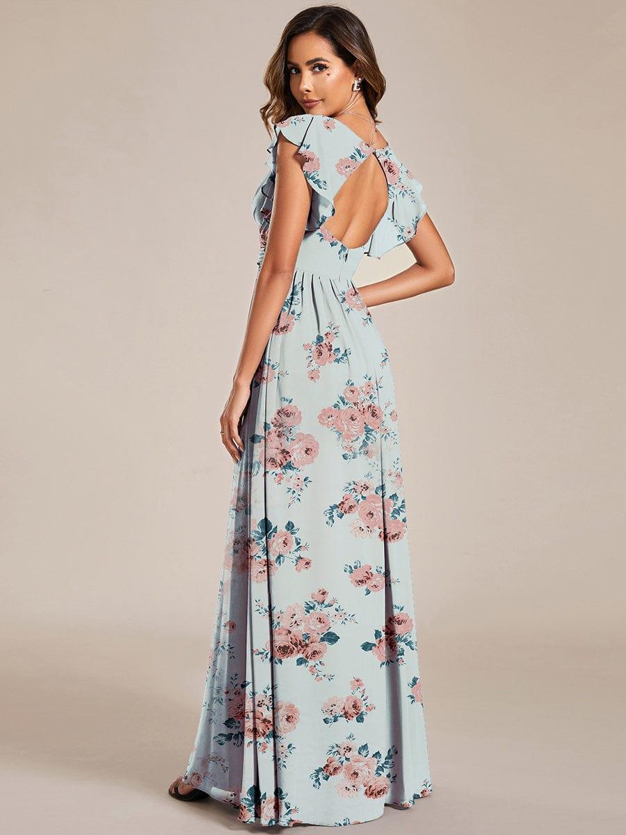 ever LILYANA|Floral V-Neck Open Back Ruffled Sleeves Chiffon Bridesmaid Dress #color_Amber Bloom