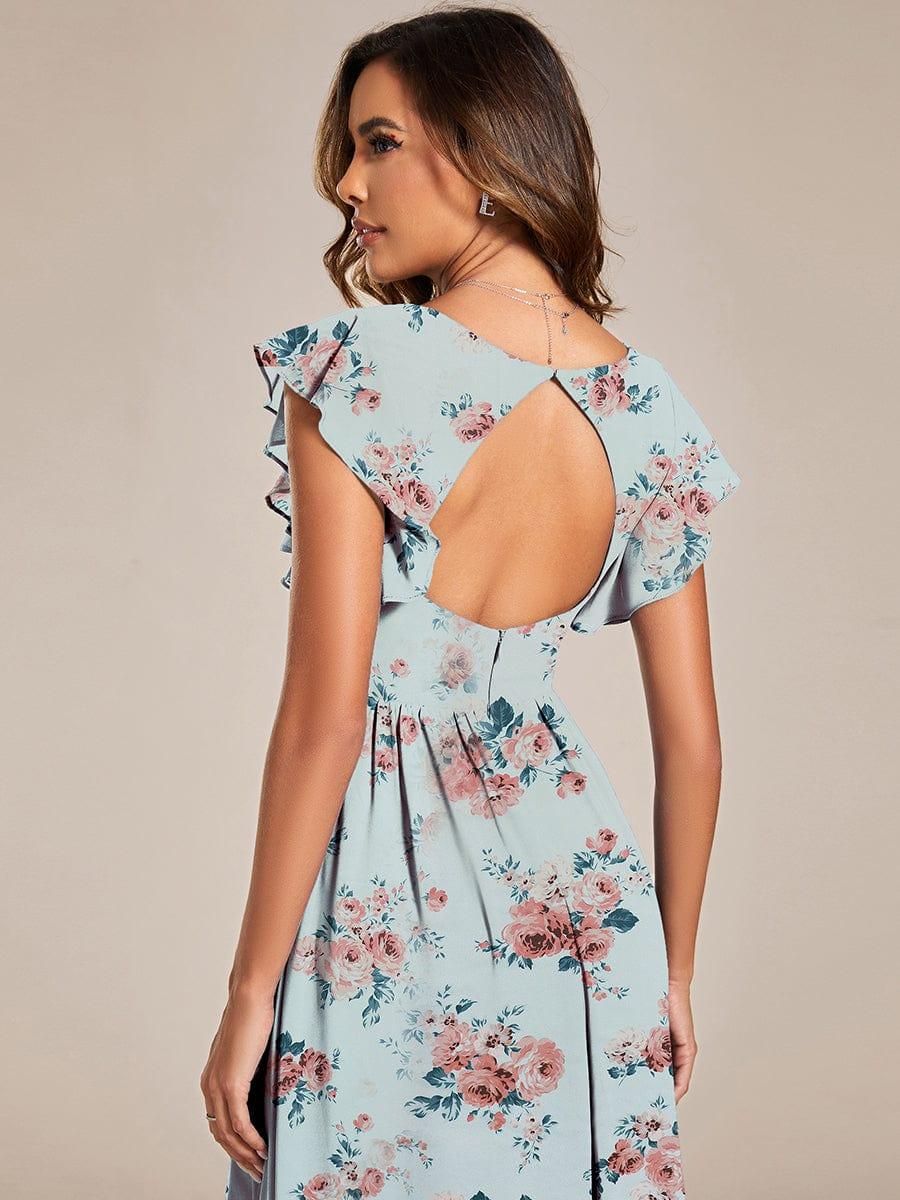 ever LILYANA|Floral V-Neck Open Back Ruffled Sleeves Chiffon Bridesmaid Dress #color_Amber Bloom