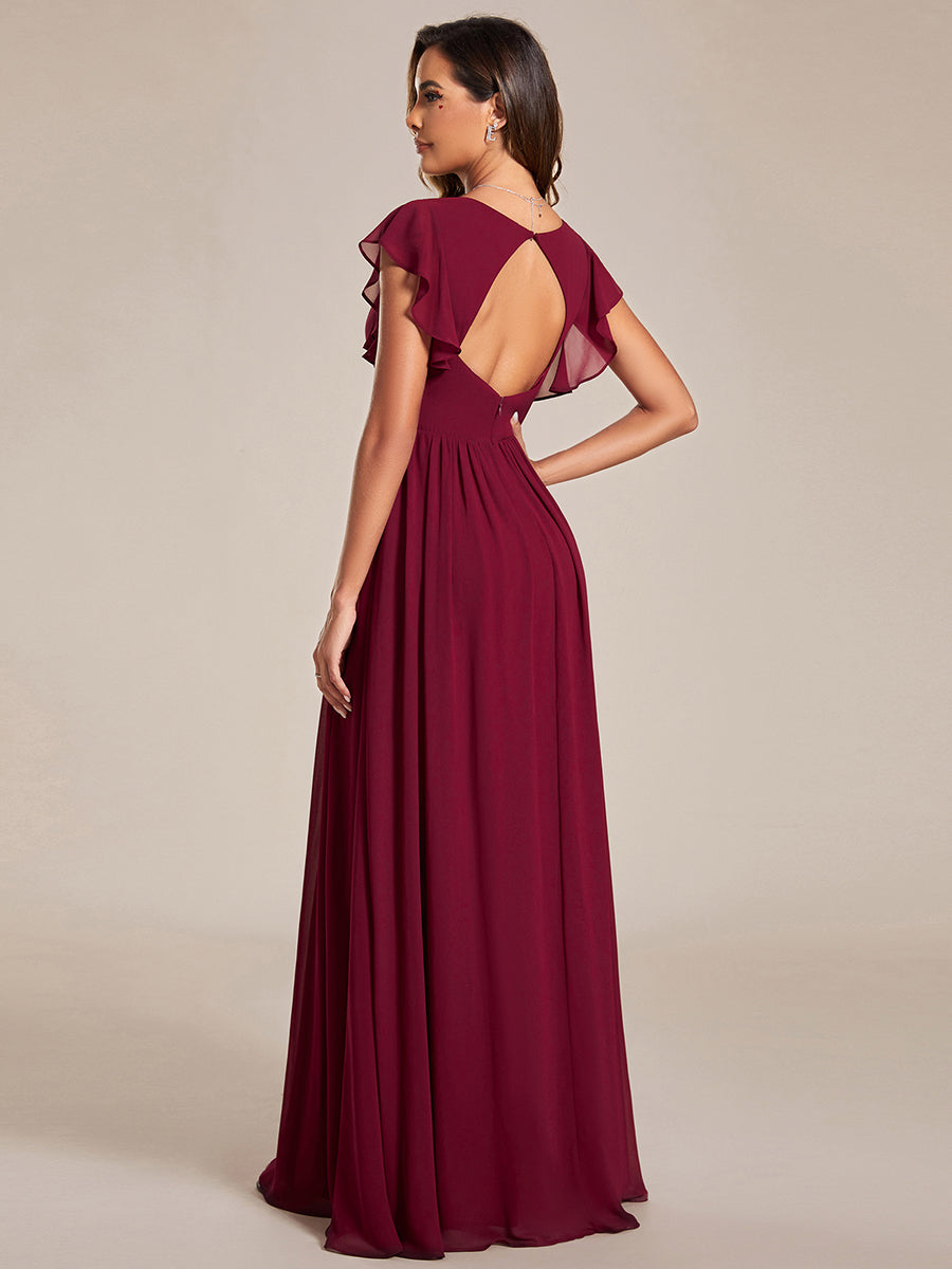 Color=Burgundy | V Neck Pleated Belted Ruffles Wholesale Bridesmaid Dresses - ES01818 Iterated-Burgundy 10