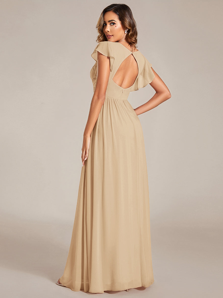 Color=Champagne | V Neck Pleated Belted Ruffles Wholesale Bridesmaid Dresses - ES01818 Iterated-Champagne 8