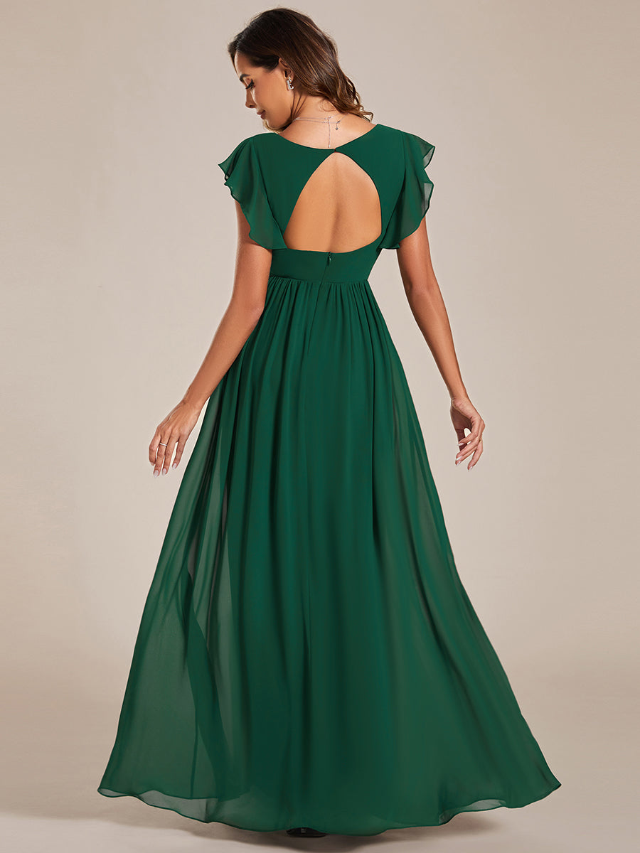 Color=Dark Green | V Neck Pleated Belted Ruffles Wholesale Bridesmaid Dresses - ES01818 Iterated-Dark Green 8