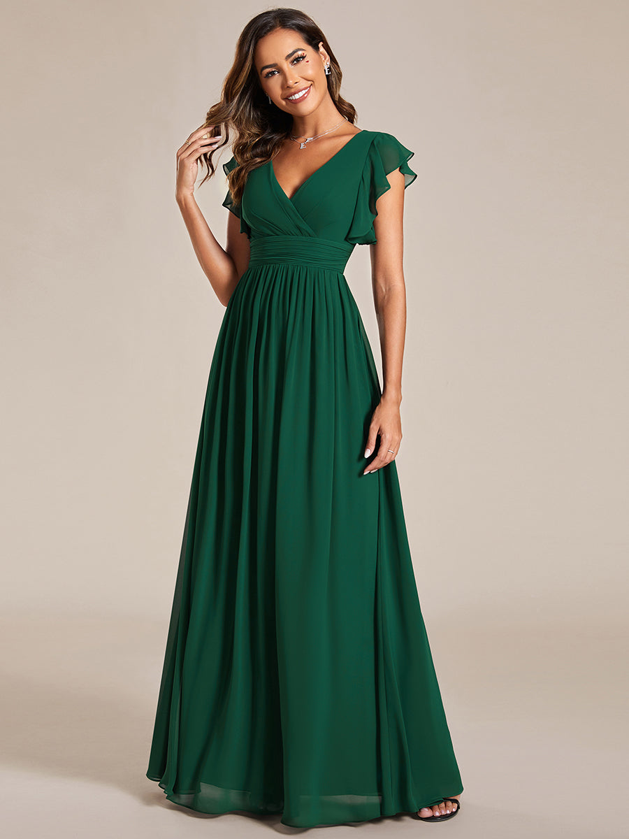 Color=Dark Green | V Neck Pleated Belted Ruffles Wholesale Bridesmaid Dresses - ES01818 Iterated-Dark Green 10