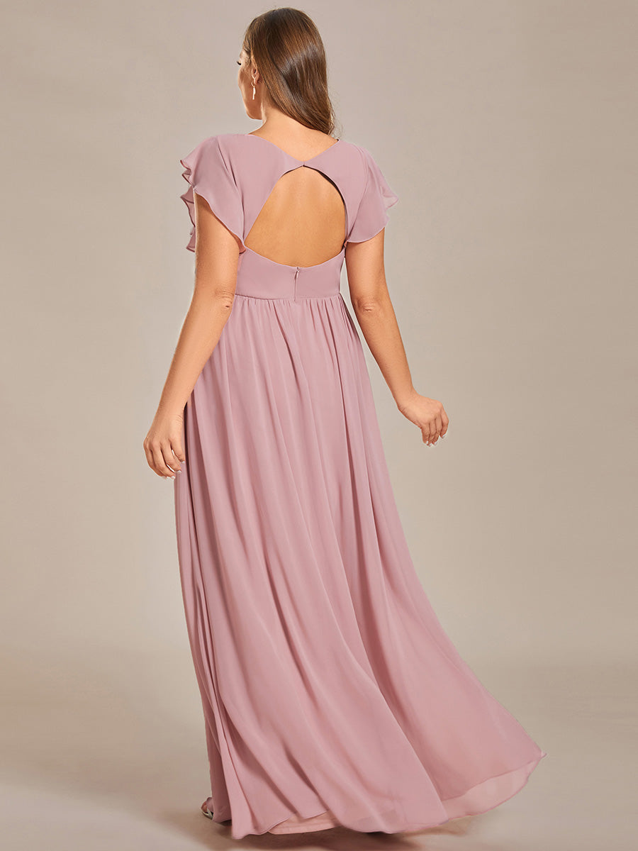 Color=Dusty Rose | V Neck Pleated Belted Ruffles Wholesale Bridesmaid Dresses - ES01818 Iterated-Dusty Rose 3