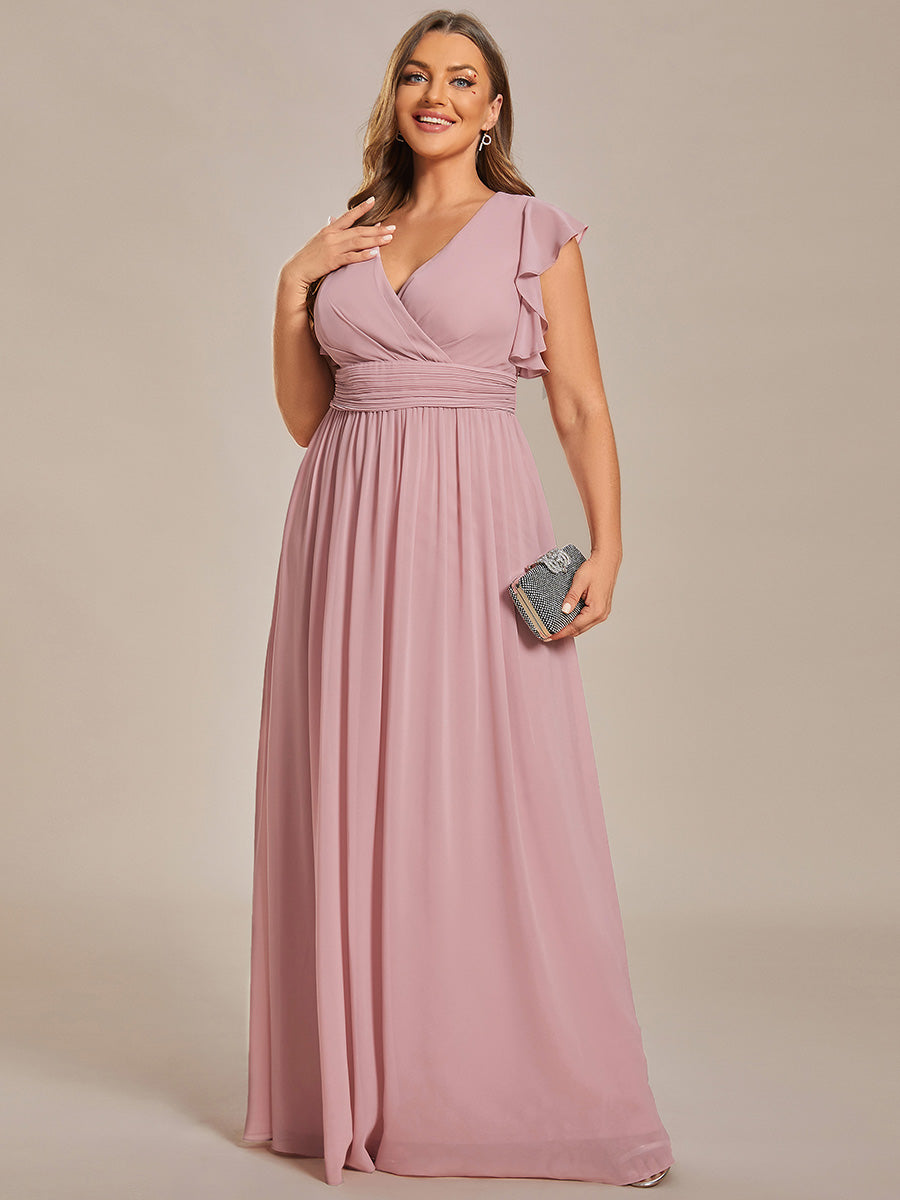 Color=Dusty Rose | V Neck Pleated Belted Ruffles Wholesale Bridesmaid Dresses - ES01818 Iterated-Dusty Rose 5