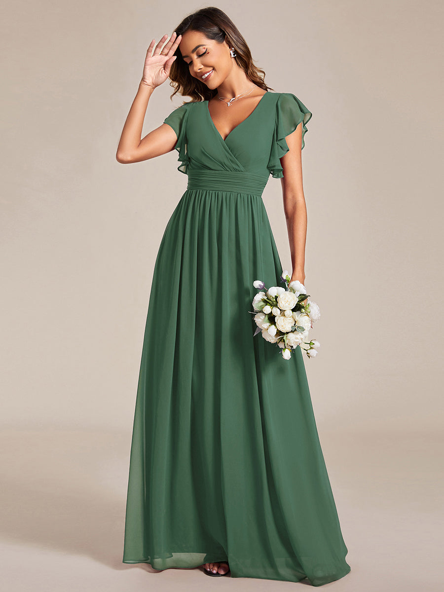Color=Eucalyptus | V Neck Pleated Belted Ruffles Wholesale Bridesmaid Dresses - ES01818 Iterated-Eucalyptus 7