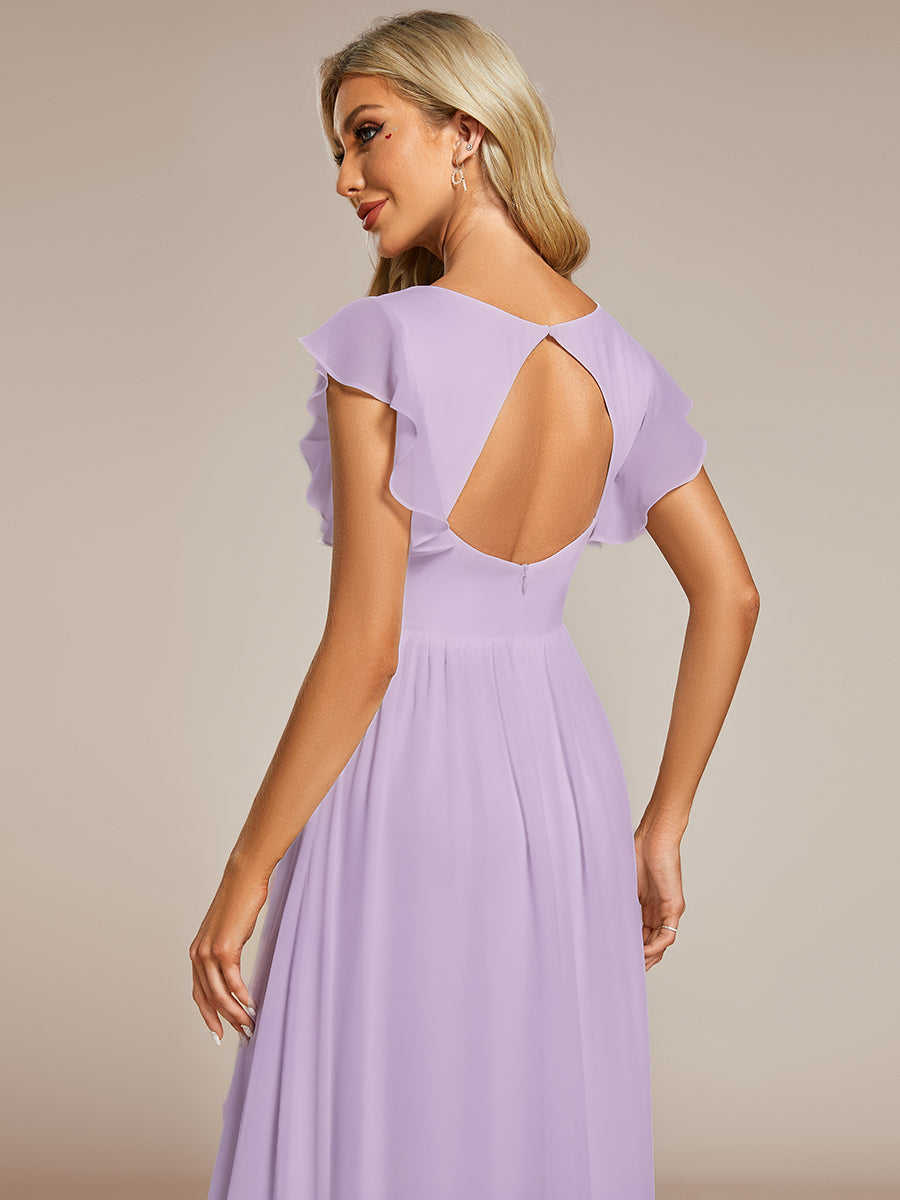 Color=Frosted Lilac | V Neck Pleated Belted Ruffles Wholesale Bridesmaid Dresses - ES01818 Iterated-Frosted Lilac 6