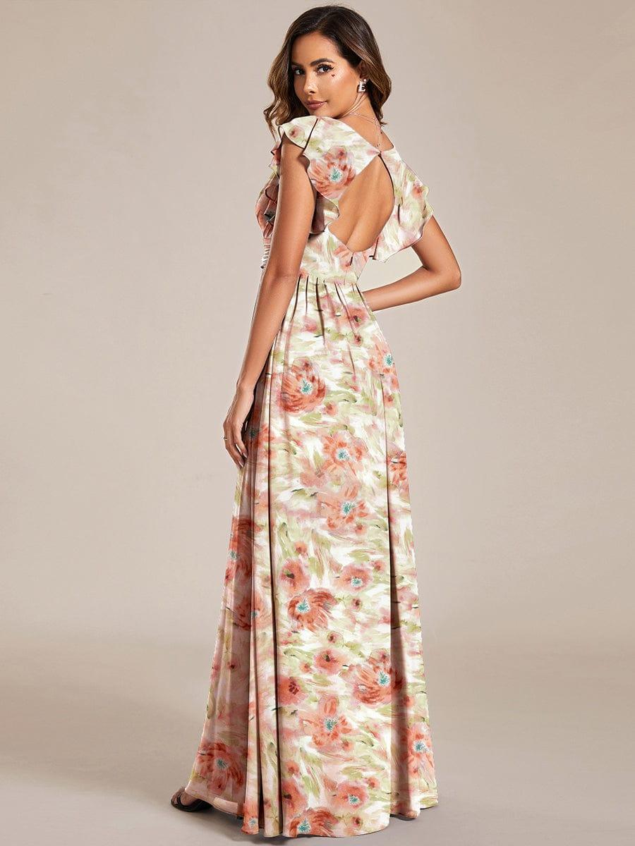 ever LILYANA|Floral V-Neck Open Back Ruffled Sleeves Chiffon Bridesmaid Dress #color_Rosewood Mist