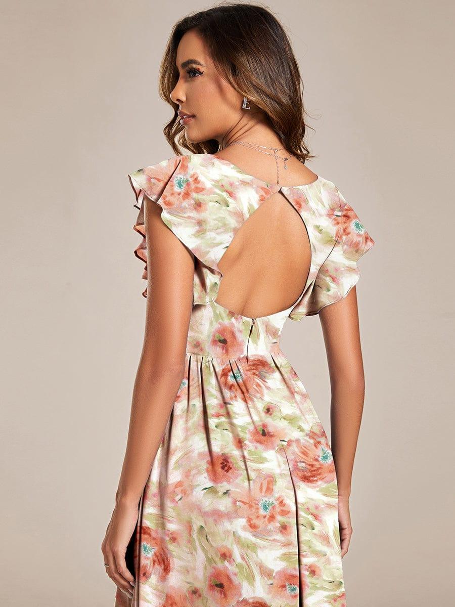 ever LILYANA|Floral V-Neck Open Back Ruffled Sleeves Chiffon Bridesmaid Dress #color_Rosewood Mist