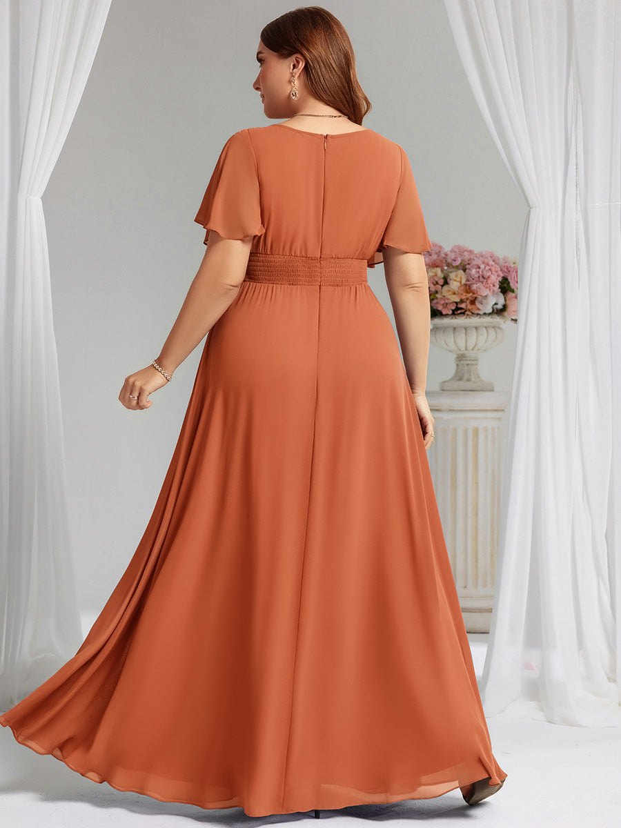 Color=Brandied Melon | Fast Delivery Short Sleeve Ruffle Pleated A-Line Floor Length Bridesmaid Dresses-Brandied Melon 7