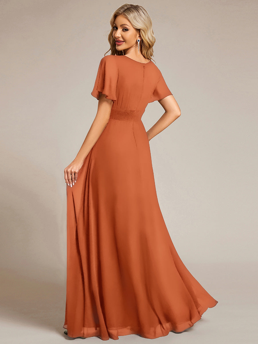 Color=Brandied Melon | Fast Delivery Short Sleeve Ruffle Pleated A-Line Floor Length Bridesmaid Dresses-Brandied Melon 2
