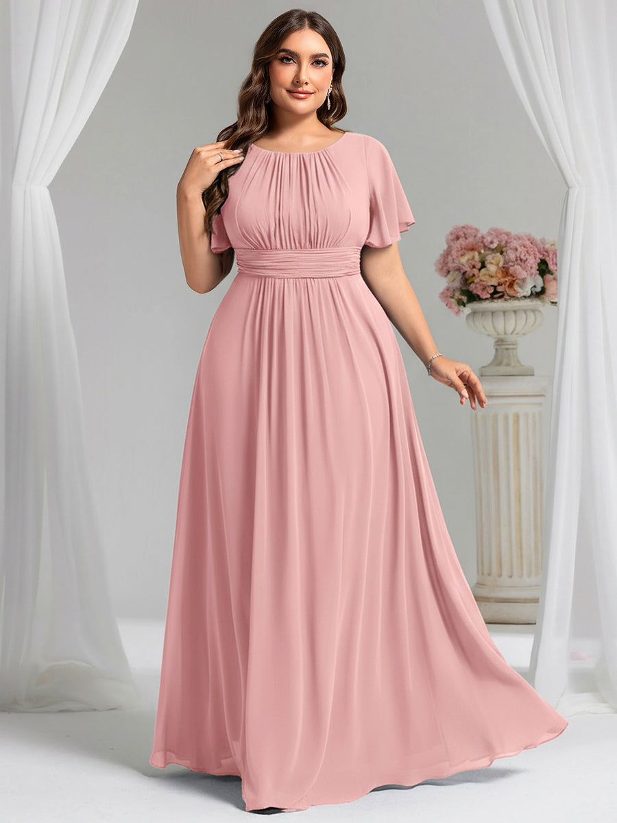 Color=Dusty Rose | Fast Delivery Short Sleeve Ruffle Pleated A-Line Floor Length Bridesmaid Dresses-Dusty Rose 16