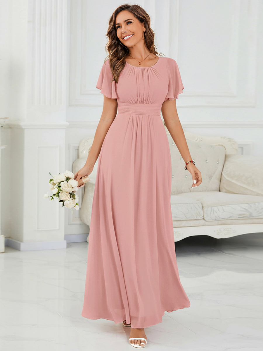 Color=Dusty Rose | Fast Delivery Short Sleeve Ruffle Pleated A-Line Floor Length Bridesmaid Dresses-Dusty Rose 15